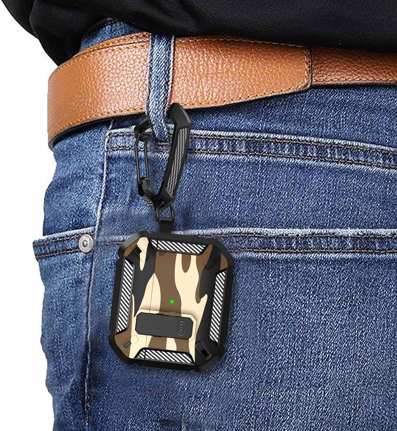 for Airpods 3Rd Generation Case, Airpods 3 Case Cover with Lock Airpod3 Generation Protective Cases Gen 3 Shockproof Cover with Keychain Compatible with Apple Airpod 3Rd Generation, Brown Camo