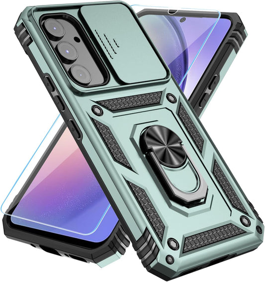 Phone Case for Samsung Galaxy A14 5G Case with HD Screen Protector & Slide Camera Cover & Rotated Ring Kickstand, [Military-Grade] Phone Case for Galaxy A14 5G,Green