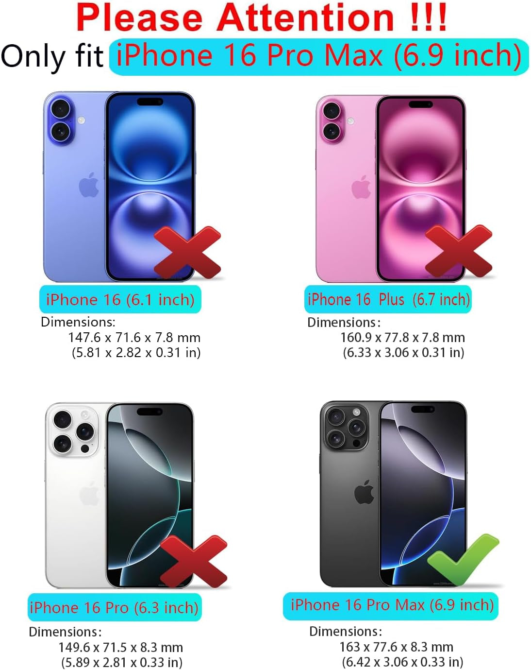 Phone Case for Iphone 16 Pro Max Case with HD Screen Protector & Slide Camera Cover & Rotated Ring Kickstand, [Military-Grade] Phone Case for Iphone 16 Pro Max 6.9", Z_Black