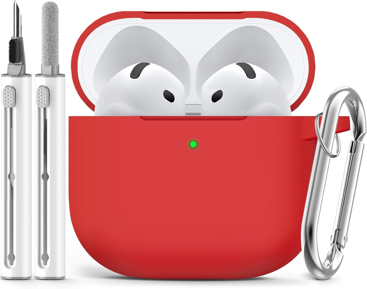 For Airpods 4 Case Cover 2024 with Cleaner Kit,Soft Silicone Protective Cover for Apple Airpods 4Th Generation Cases for Women Men,Airpod 4 Case Accessories with Keychain-Deep Red