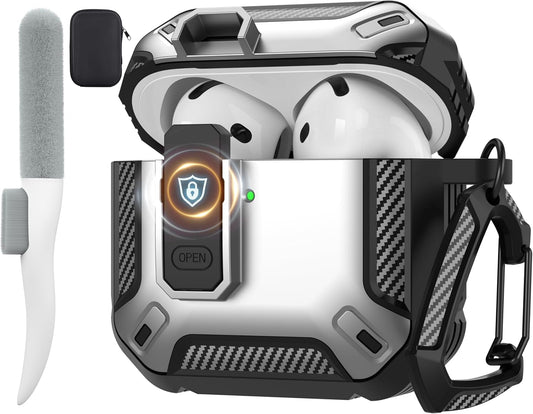 for Airpods 4 Case with Lock, Airpods 4Th Generation Case Cover with Cleaner Kit Shockproof Airpod Gen 4 Protective Cases with Keychain Compatible with Apple Airpods4 2024 2025, Silver