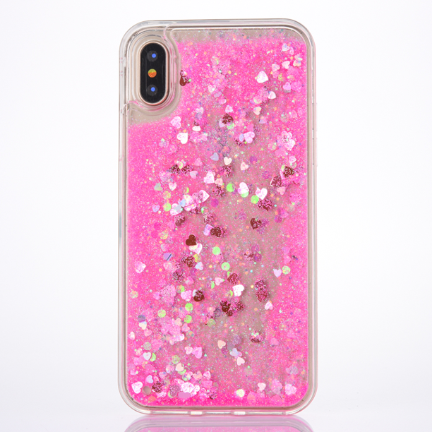 Hard Shockproof  Pink glitter W/ Pink Heart Sparkles Glitter Case for iPhone X / Xs