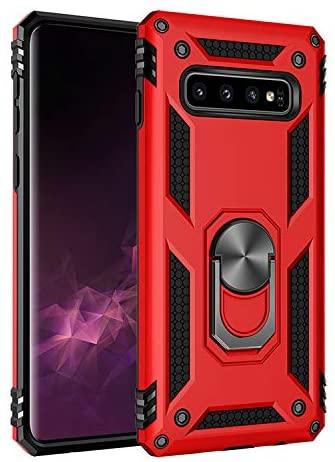 Samsung Galaxy S10 Plus Military Armor Dual Heavy-Duty Shockproof Ring Holder Case (Red) - The Accessories  Place 