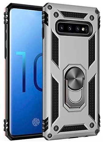 Samsung Galaxy S10 Military Armor Dual Heavy-Duty Shockproof Ring Holder Case (Silver) - The Accessories  Place 