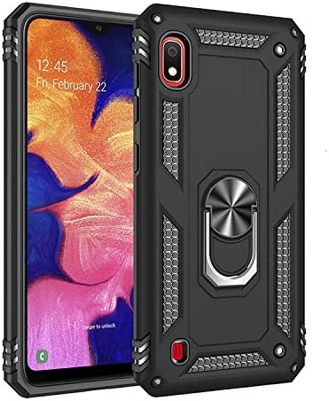 Samsung Galaxy A10E Military Armor Dual Heavy-Duty Shockproof Ring Holder Case (Black)