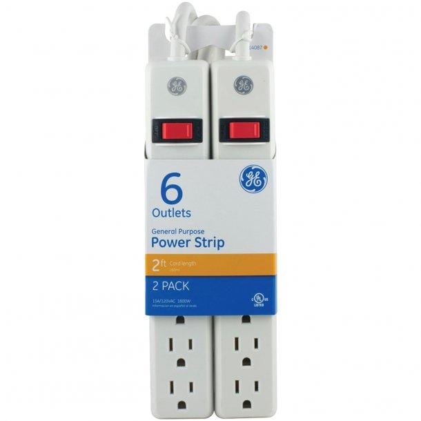 GE 6-Outlet General-Purpose Power Strips with 2ft Cord, 2 pk