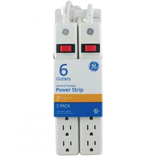 GE 6-Outlet General-Purpose Power Strips with 2ft Cord, 2 pk