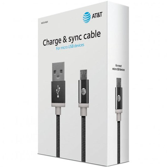 AT&T Charge & Sync Braided USB to Micro USB Cable, 5ft (Black)