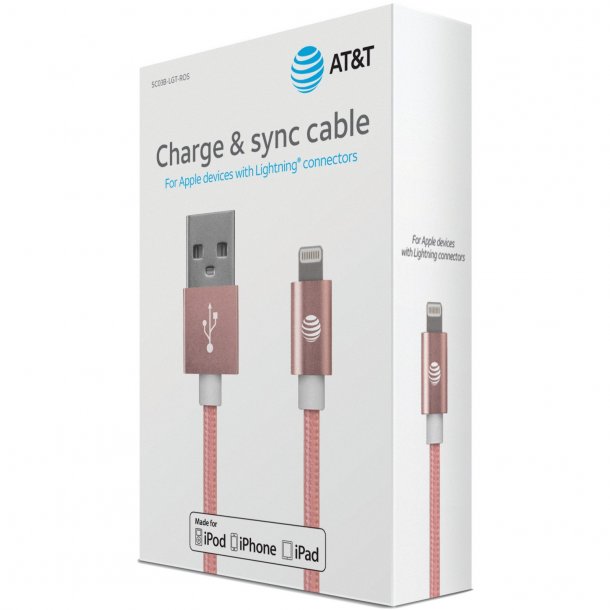 AT&T Charge & Sync Braided USB to Lightning® Cable, 4ft (Pink)