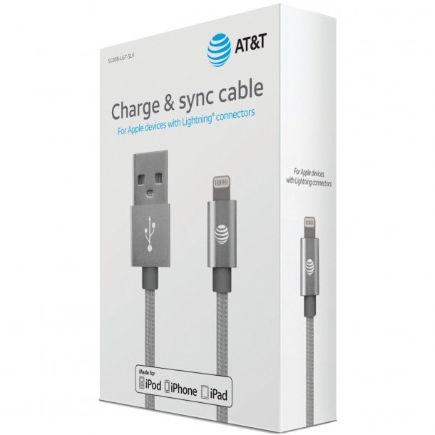 AT&T Charge & Sync Braided USB to Lightning® Cable, 4ft (Silver)
