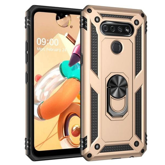 LG Stylo 6 Military Armor Dual Heavy-Duty Shockproof Ring Holder Case (Gold) - The Accessories  Place 