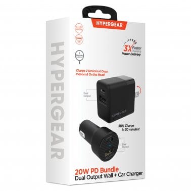 Two 20-Watt and 2.4-Amp Wall/Car Dual Chargers Bundle (Black)