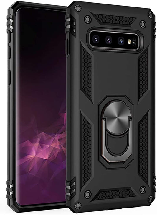 Samsung Galaxy S10 Plus Military Armor Dual Heavy-Duty Shockproof Ring Holder Case (Black) - The Accessories  Place 