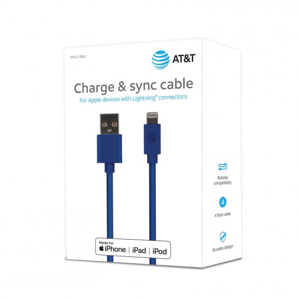 AT&T 4-Foot PVC Charge and Sync Lightning® Cable (Blue)