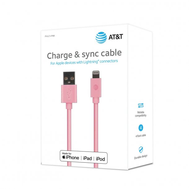 AT&T 4-Foot PVC Charge and Sync Lightning® Cable (Pink)