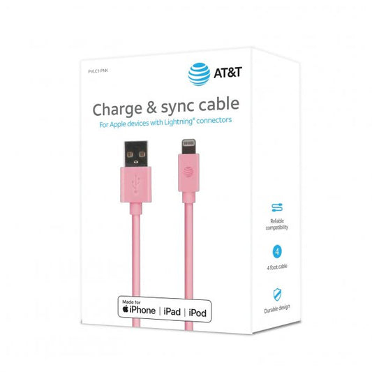 AT&T 4-Foot PVC Charge and Sync Lightning® Cable (Pink)