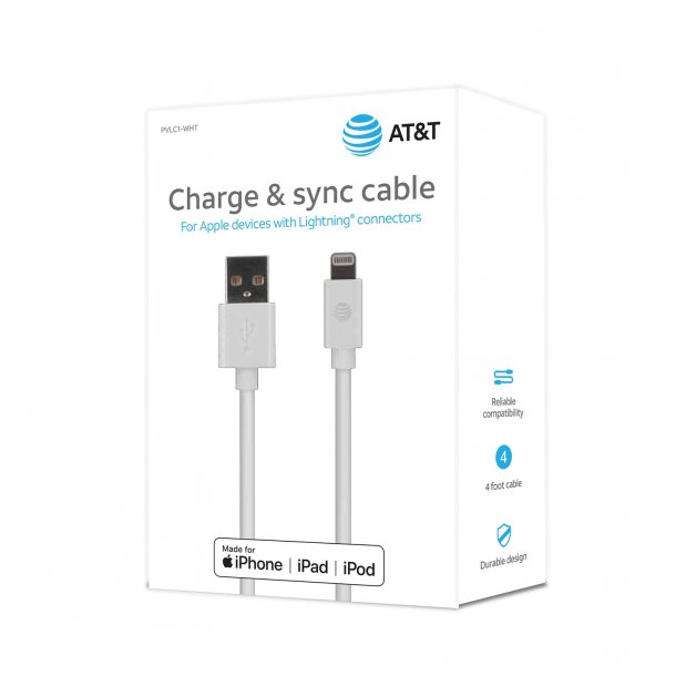 AT&T 4-Foot PVC Charge and Sync Lightning® Cable (White)