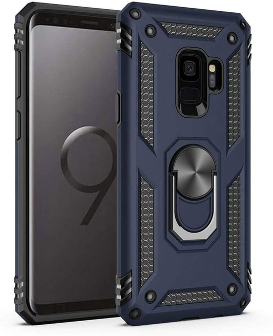 Samsung Galaxy S9+ Plus Military Armor Dual Heavy-Duty Shockproof Ring Holder Case (Navy Blue) - The Accessories  Place 