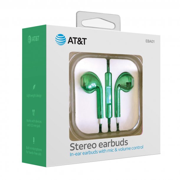 AT&T In-Ear Wired Stereo Earbuds with Microphone (Green)