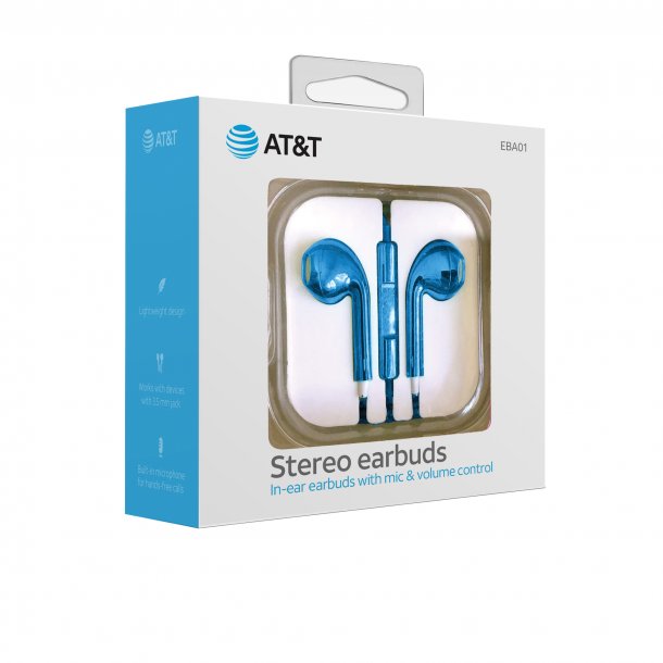 AT&T In-Ear Wired Stereo Earbuds with Microphone (Blue)
