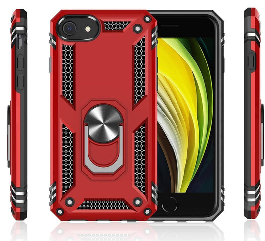 iPhone 6/7/8SE  Military Armor Dual Heavy-Duty Shockproof Ring Holder Case (Red) - The Accessories  Place 