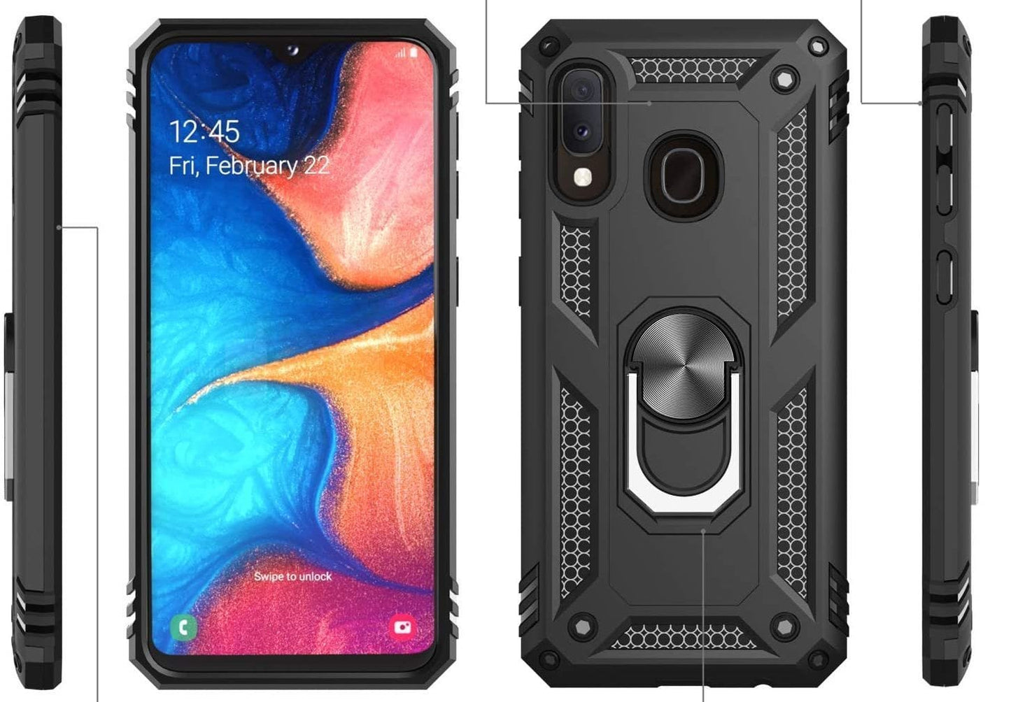 Samsung Galaxy A20 Military Armor Dual Heavy-Duty Shockproof Ring Holder Case (Black) - The Accessories  Place 