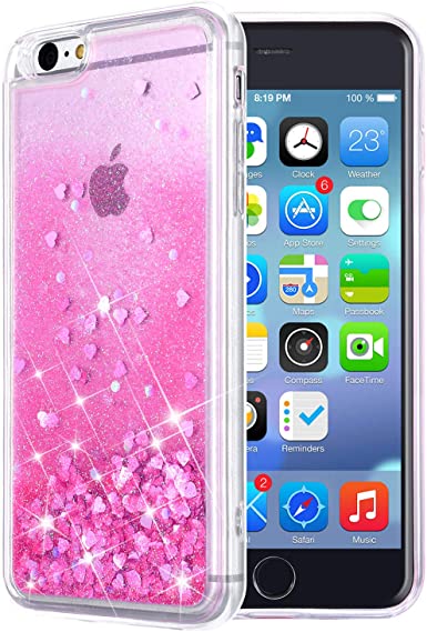 Hard Shockproof  Pink glitter W/ Pink Heart Sparkles Glitter Case for iPhone 6 / 6s