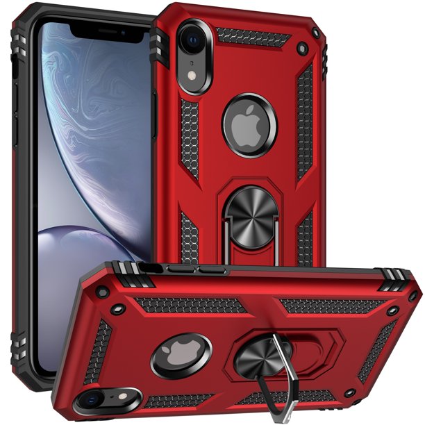 Military Armor Dual Heavy-Duty Shockproof Ring Holder Case for IPHONE XR