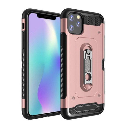 iPhone 11 Military Armor Dual Heavy-Duty Shockproof Ring Holder W/ Credit Card Slot Case (Rose Gold) - The Accessories  Place 