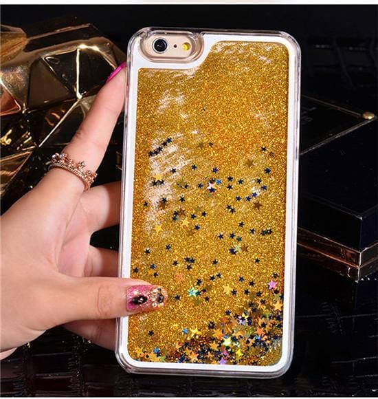 iPhone 6+/7+/8+ Hard Shockproof Gold Sparkles W/ Blue Stars Sparkles Glitter Case