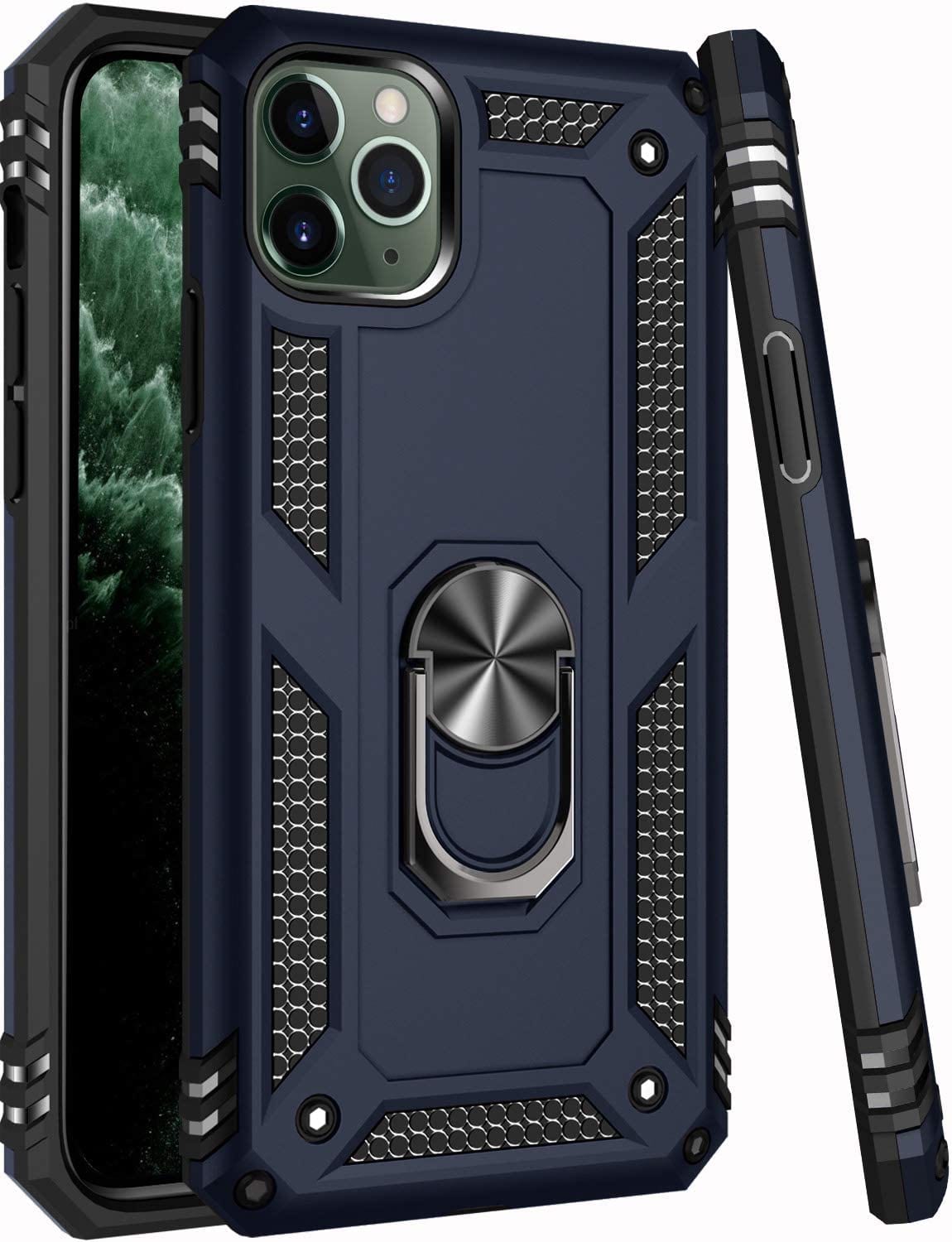 iPhone 11 Pro Max Military Armor Dual Heavy-Duty Shockproof Ring Holder Case (Navy Blue) - The Accessories  Place 