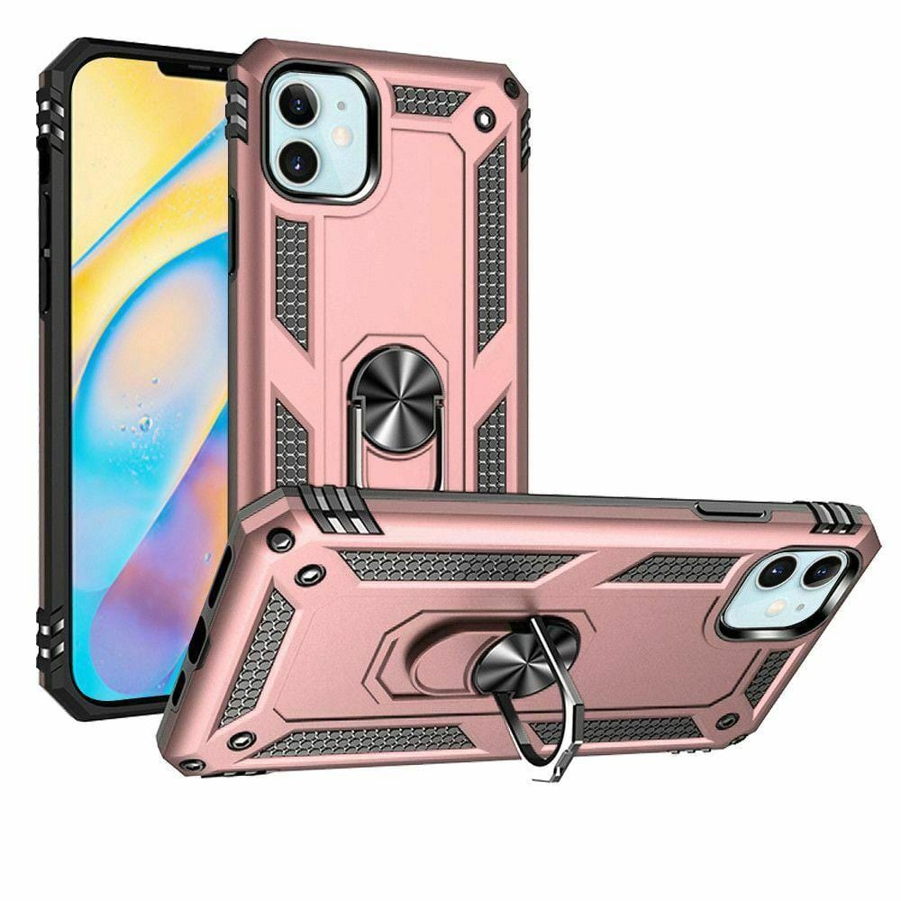 iPhone 12 Mini Military Armor Dual Heavy-Duty Shockproof Ring Holder Case (Rose Gold) - The Accessories  Place 
