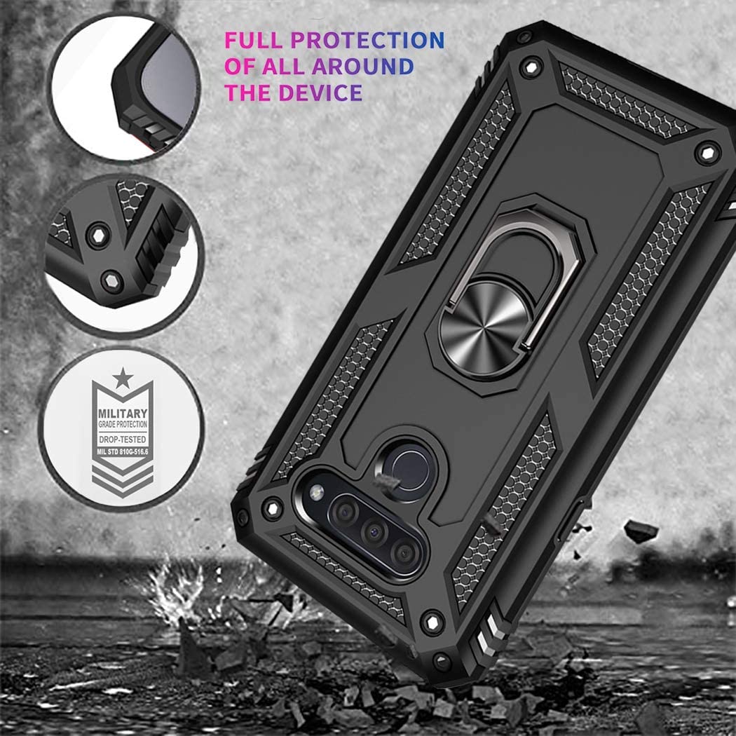 LG K51 Military Armor Dual Heavy-Duty Shockproof Ring Holder Case (Black) - The Accessories  Place 