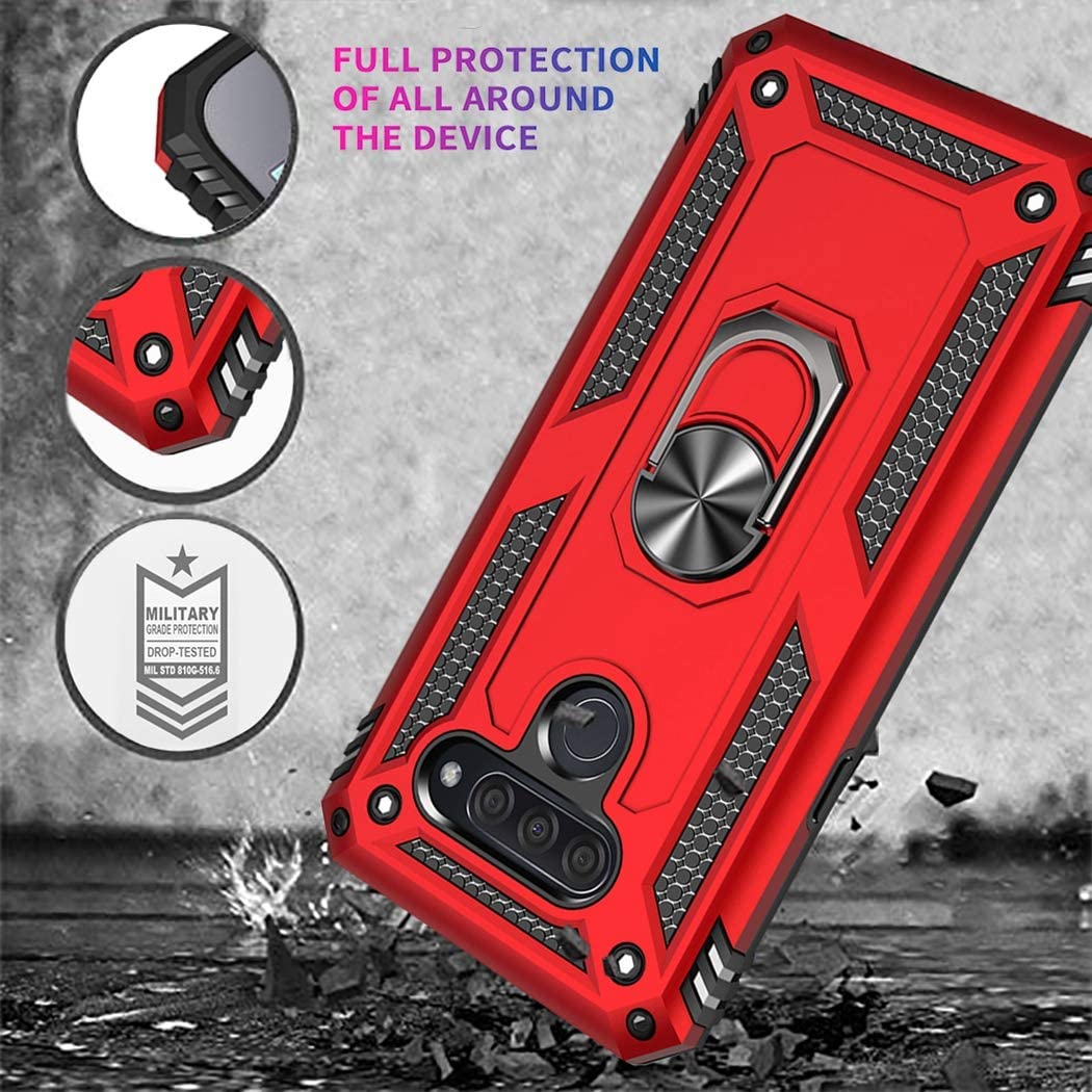LG K51 Military Armor Dual Heavy-Duty Shockproof Ring Holder Case (Red) - The Accessories  Place 