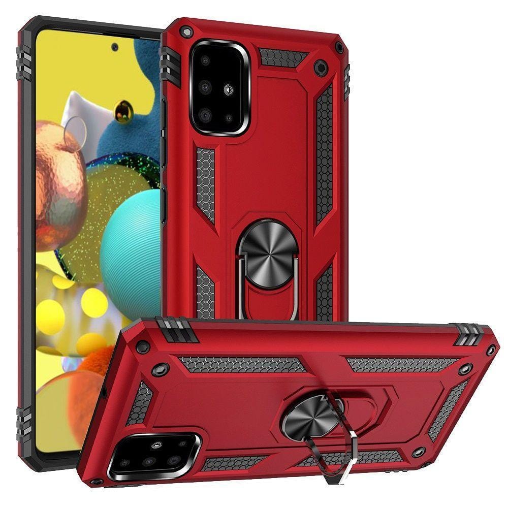 Samsung Galaxy A51-5G Military Armor Dual Heavy-Duty Shockproof Ring Holder Case (Red) - The Accessories  Place 