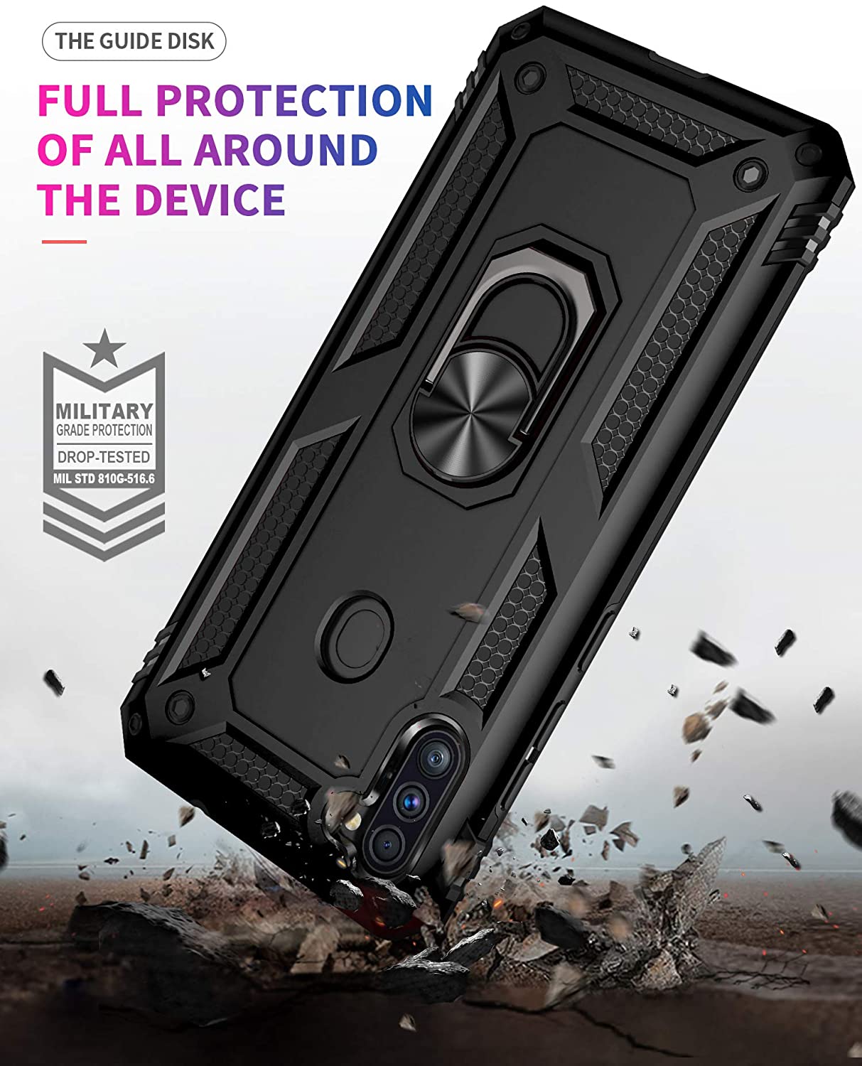 Samsung Galaxy A11 Military Armor Dual Heavy-Duty Shockproof Ring Holder Case (Black) - The Accessories  Place 