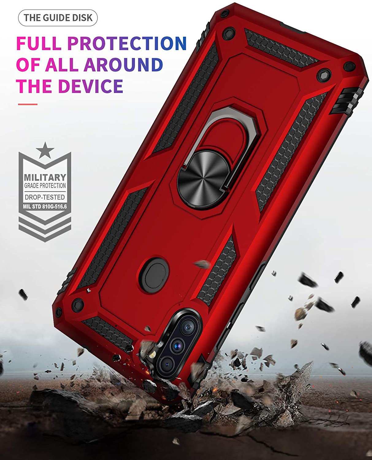 Samsung Galaxy A11 Military Armor Dual Heavy-Duty Shockproof Ring Holder Case (Red) - The Accessories  Place 