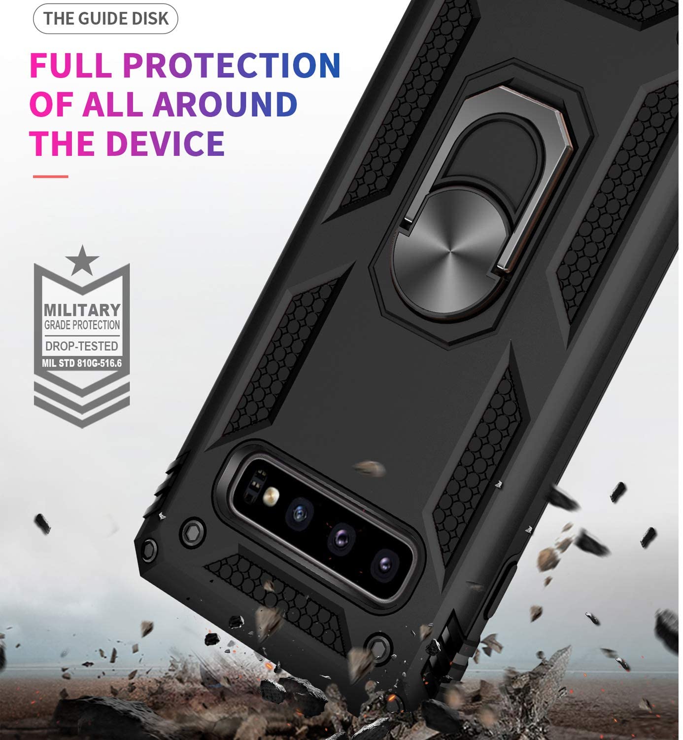 Samsung Galaxy S10 Military Armor Dual Heavy-Duty Shockproof Ring Holder Case (Black) - The Accessories  Place 