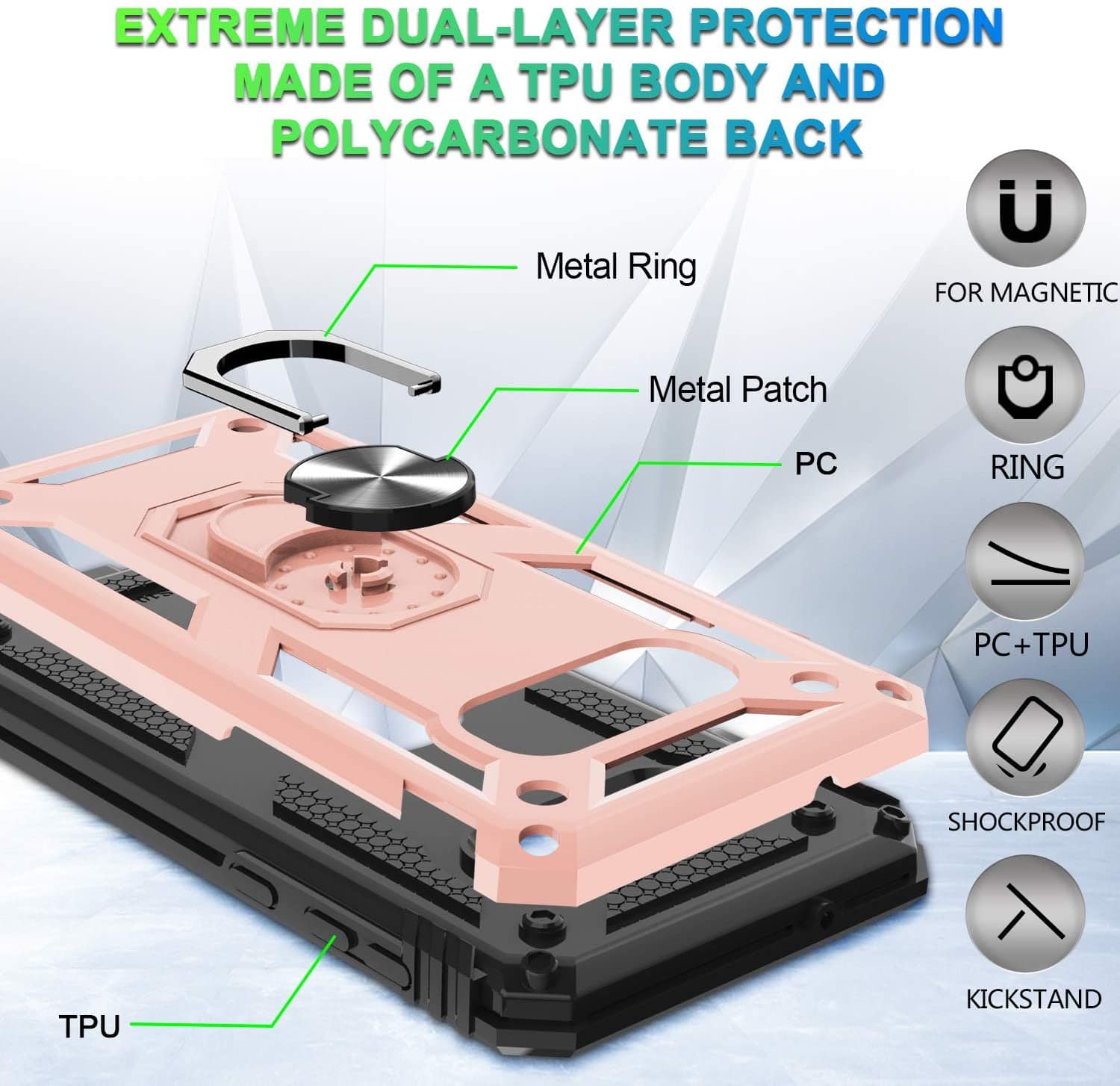 Samsung Galaxy S10E Military Armor Dual Heavy-Duty Shockproof Ring Holder Case (Rose Gold) - The Accessories  Place 