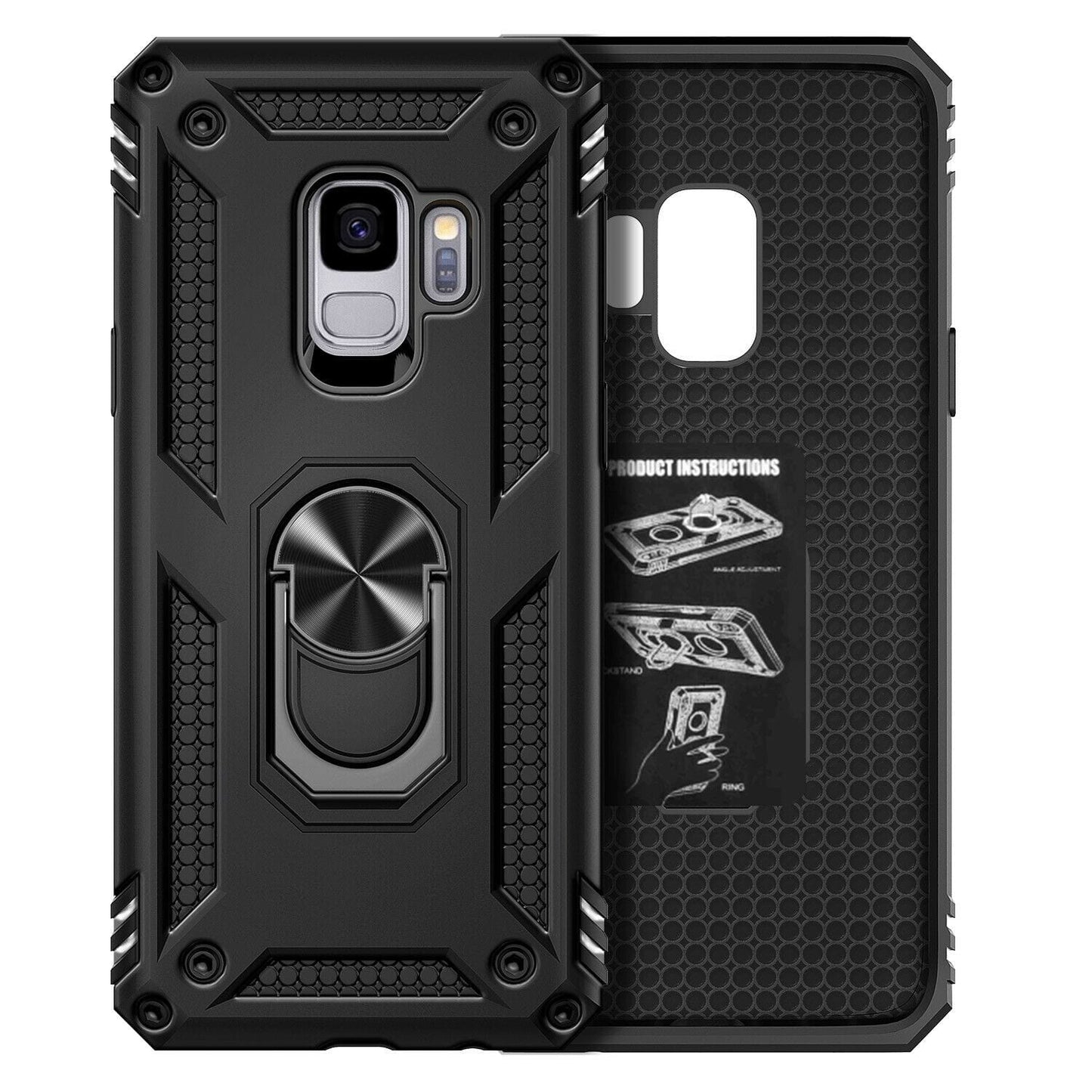 Samsung Galaxy S9 Military Armor Dual Heavy-Duty Shockproof Ring Holder Case (Black) - The Accessories  Place 