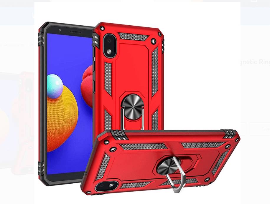 Samsung Galaxy A01 Military Armor Dual Heavy-Duty Shockproof Ring Holder Case (Red)