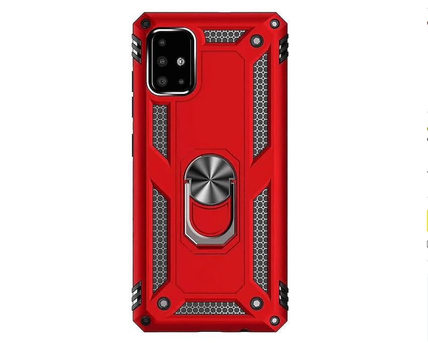 Samsung Galaxy A71 Military Armor Dual Heavy-Duty Shockproof Ring Holder Case (Red)