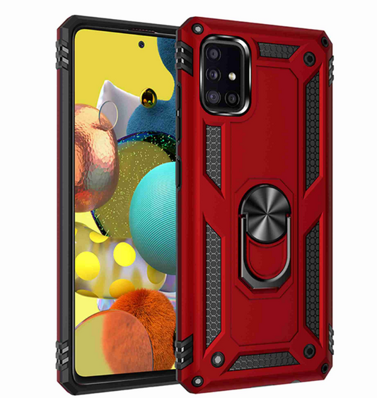 Samsung Galaxy A51-5G Military Armor Dual Heavy-Duty Shockproof Ring Holder Case (Red)