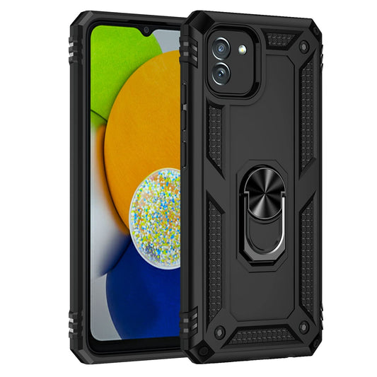 Samsung Galaxy A03S Military Armor Dual Heavy-Duty Shockproof Ring Holder Case (Black)