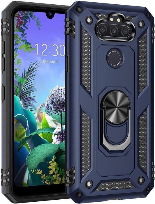 LG Aristo 5 Military Armor Dual Heavy-Duty Shockproof Ring Holder Case (Navy Blue)