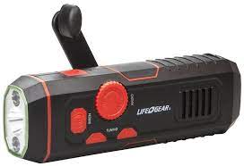 LIFE GEAR 120-Lumen Stormproof USB Crank Flashlight & Radio