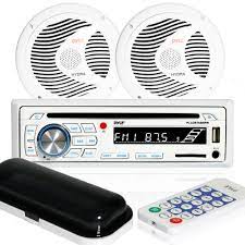 Marine Single-DIN In-Dash CD AM/FM Receiver with Two 6.5" Speakers, Splashproof Radio Cover & Bluetooth® (White)