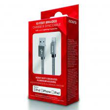 HEAVY-DUTY BRAIDED CHARGE & SYNC USB CABLE WITH LIGHTNING® CONNECTOR, 10FT (SILVER)