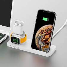 ACCELL 3-in-1 Fast-Wireless Wireless Charging Station for iPhone®, Android™ Smartphones, Apple Watch® 6/5/4/3/2, and AirPods® 1/2/Pro