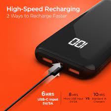 HYPERGEAR 10,000 mAh Dual USB + USB-C™ Power Bank with Digital Battery Indicator
